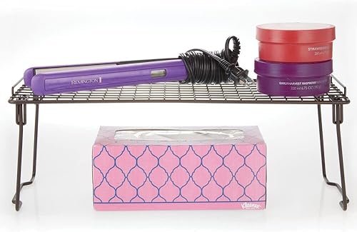 Miniatura 8 de mDesign Estante de almacenamiento apilable de metal, organizador elevado de alimentos y cocina de 2 niveles para armarios, estantes de despensa,