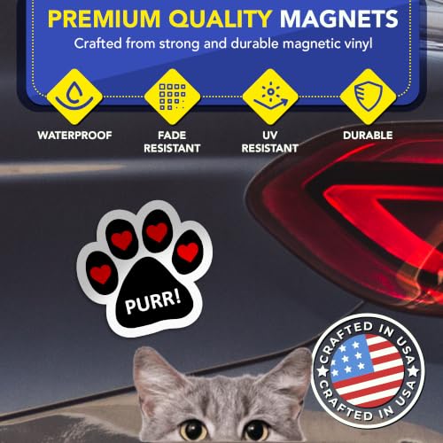 Image of Magnet me Up Purr! with Heart Pawprint Magnet Decal, 5 Inch, 2 Pack, Heavy Duty Automotive Accessory, Magnet for Cars, Trucks and SUVs, UV- Printed, Vinyl, Crafted in USA