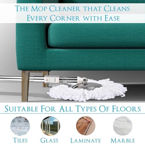 Image of Stainless Steel Spin Mop with Bucket Set for Floor Cleaning | Mop Bucket | Mop Set with 1 Microfiber Refill, Wheels, Dual Compartment Design, Microfiber Head - Grey and White