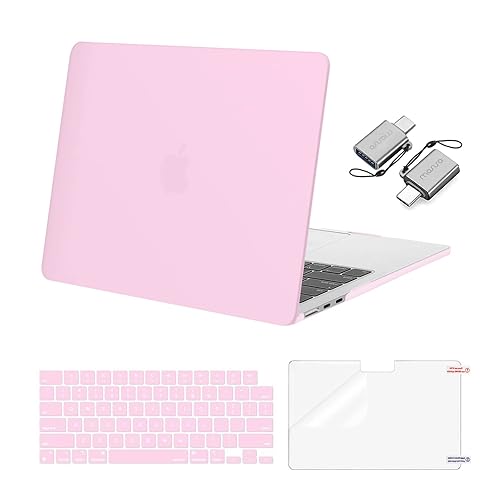 MOSISO Compatible with MacBook Air 13 inch Case 2026 2025 2024 2023 2022 M4 A3240 M3 A3113 M2 A2681,Plastic Hard Shell&Keyboard Cover&ScreenFilm&Type C for MacBook Air 13.6 inch Case, Dusty Pink