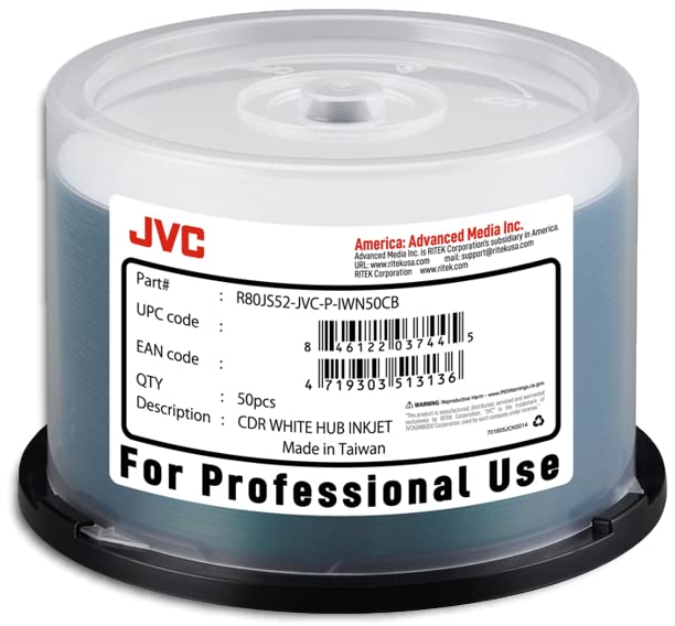 Amazon.com: 100-Pak JVC (Ritek Pro) White Inkjet Hub 52X 80-Min CD