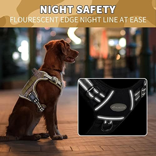 Auroth Tactical Anti Pull Dog Harness Adjustable Breathable Pet Vest Harness for Medium Large Dog Reflective Dog Harness Military Materials Size L, Desert Camo