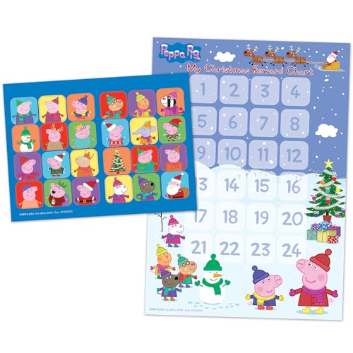Calendario de adviento de Peppa Pig con tabla de recompensas | Incluye 24 calcomanías de colores | Cuenta atrás para Navidad