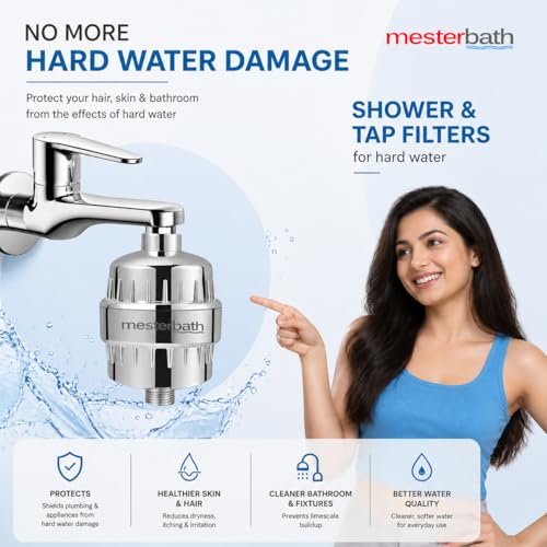 Image of SF 20 pro Shower and Tap Filter for Hard Water | Hard Water Softener for Bathroom | 20-Stage Shower Filtration | Chrome Finish, With Tap Adaptor