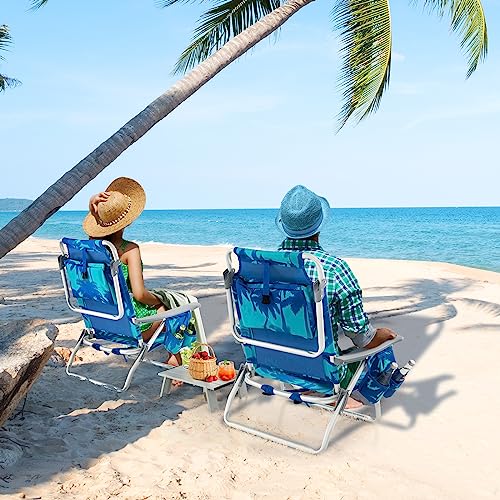 Image of Giantex Folding Beach Chair, Patio Sling Chairs with 5 Adjustable Position, Head Pillow, Storage Bag, Towel Bar, Cup Holders, Backpack Chairs for Sunbathing, Camping Chair