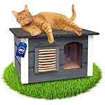 Outentin Katzenhaus Outdoor Winterfest - Katzenhäuschen für Draußen - Isolierte Schutzhütte - Wasserdicht und Wetterfest - Katzenhütte für Draußen - 61 X 39 X 36 cm (Grau)