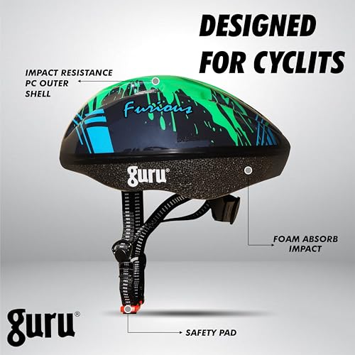 Image of GURU Cycling Helmet, Light Weight with Superior Ventilation, Helmet for Mountain, Road Bike & Skating Helmet with Premium Black EPS Foam Lining, Ideal for Adults and Kids