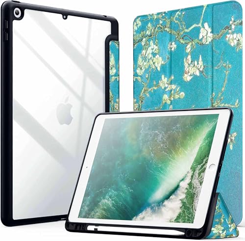 Image of ProElite Smart Flip Case Cover for Apple iPad 9.7 inch 2018 /2017 5th 6th Generation, Clear Soft Back with Pencil Holder, Flowers
