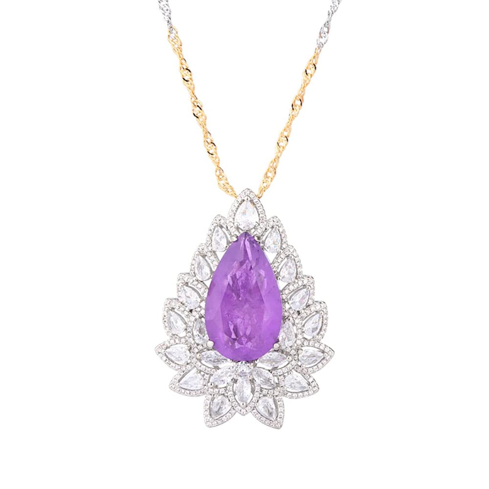 Collier quartz rose femme pendentif améthyste et diamant rose - 5