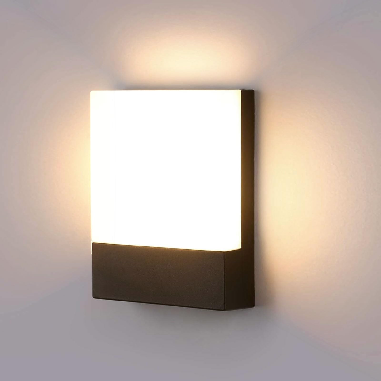 Lightsjoy Aplique Pared Exterior 18W Negro Lámpara Exterior Pared LED exterior Impermeable IP65,Luz de pared Moderno para Jardines Pasillo Terraza, 1800Lumen-Blanco Cálido 3000K