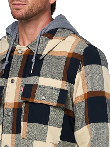 Image of Levi's mens Plaid Sherpa Lined Hooded Shirt Jacket (Regular & Big & Tall Sizes)