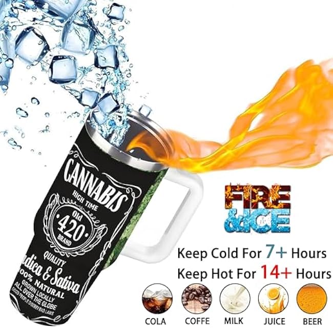 40oz Tumbler with Lid, Insulated Cup, Travel Coffee Mug, Perfect Gift for Easter, Father's Day, Mother's Day, Birthday, Cannabis 420 Weed Design