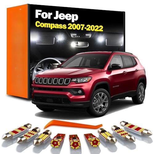 BRDCVGQP Kit de Luces LED para Interior de vehículo, luz de Techo, Mapa, Maletero, Bombillas LED para Jeep Compass 2007-2017 2018 2019 2020 2021 2022