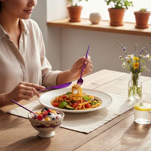 Image of 24 Pcs Pink Slim Handle Stainless Steel Cutlery Set for Dining Table with Spoons and Forks Set + Butterknives - The Perfect Tableware /Flatware