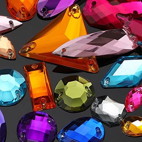 500 Pieces Sewing Gems Acrylic Sewing Crystal Mixed Shapes Sew On Rhinestones with 2 Holes for Clothes Sewing Beads Decorations (Multicolor)