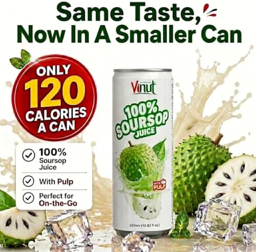 VINUT 100% Soursop Juice with Pulp (Guanabana, Graviola), No Added Sugar, Not From Concentrate, Gluten Free & Non-GMO Drink, 100% Vegan/Plant-Based, 10.82 fl oz Cans (Pack of 6) — view 5