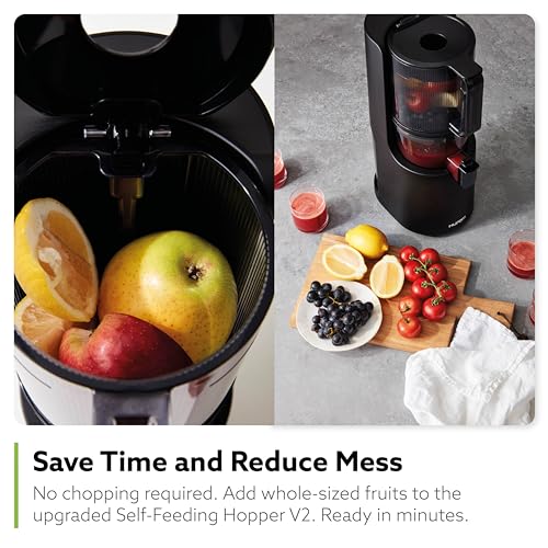 Hurom H200 Easy Clean Slow Juicer, Matte Black | Hands Free | Hopper Fits Whole Produce | Quiet Motor | Scrub Free Cleaning | BPA Free | Easy Assembly | Healthy Living | Cold Press Masticating Juicer