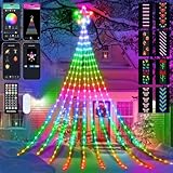 Outdoor Christmas Star String Lights, Smart RGB Waterfall Tree String Light with APP Remote Control, DIY Modes Dimmable Timer Music Sync Shooting Star Fairy Lights for Indoor Outdoor Garden Decoration