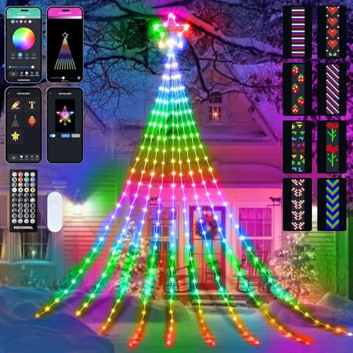 Outdoor Christmas Star String Lights, Smart RGB Waterfall Tree String