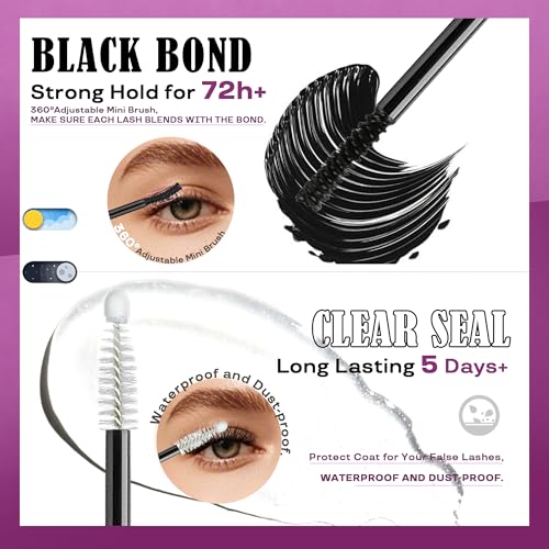 GAQQI Lash Cluster Glue, Lash Bond and Seal Waterproof Eyelash Glue for Eyelash Clusters, Strong Hold Adhesive for DIY Use, Latex-Free Safe Formula