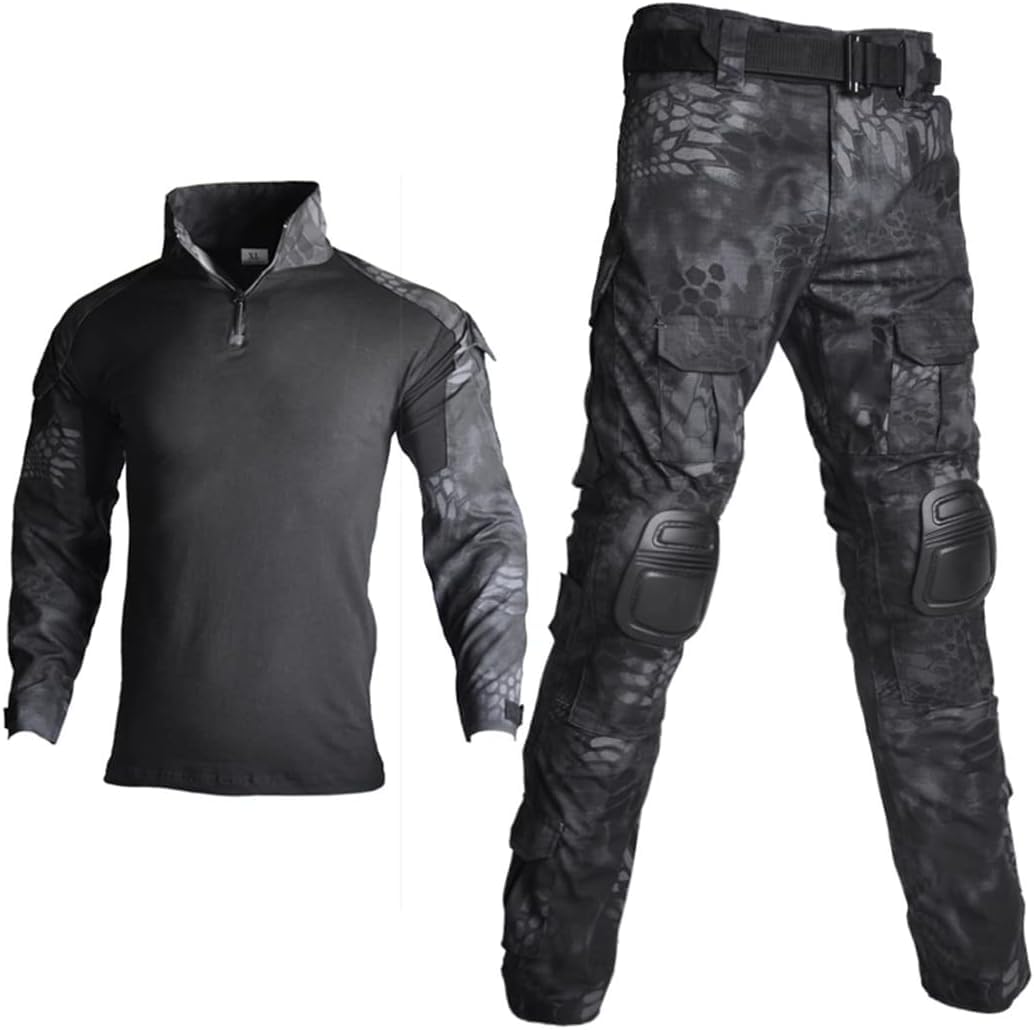 Taktyczny kamuflaż mundury wojskowe garnitur Windbreaker Army Airsoft Combat Shirt + Cargo Pants, Black Python, m