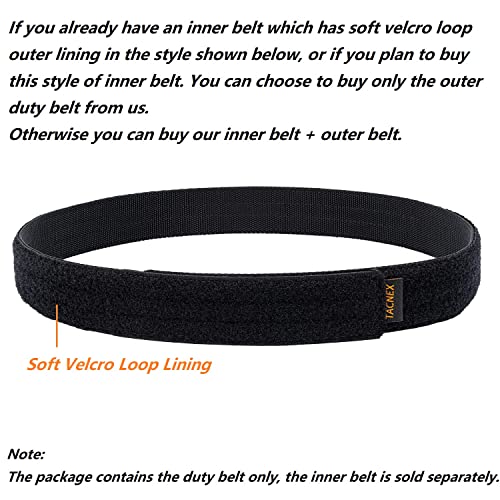 TACNEX Duty Belt w/Hook Lining 4 Keepers Police Law Enforcement Correctional Officer Security 2" Black Nylon Outer Belt XXL