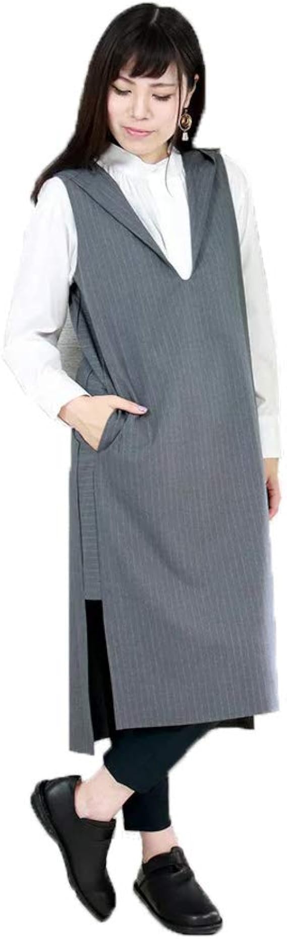 Striped, Hooded Long Vest 