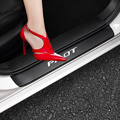 XITER 4PCS Carbon Fiber Leather Car Door Sill Scuff Plate Guard Sills Door Entry Guard Protector Trim Autoparts Accessories for Honda Pilot 2016-2024 (Silver)