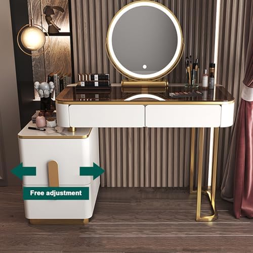 LED Lighted Vanity Makeup Desk Set with 18" Mirror, 3-Drawer Dressing Table & Chair, Compact Black Tempered Glass Bedroom Furniture (31in)