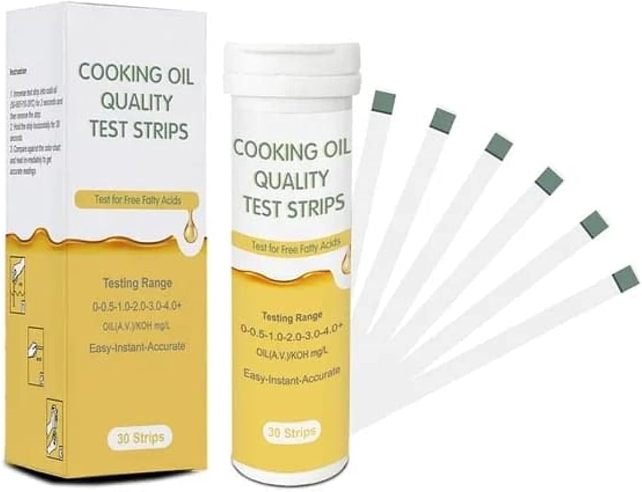 Oil Quality test strips,Measures FFA concentration accurately, Monitor shortening of your cooking oils, Easy to use, 1 bottle of 30 oil strips.To ensure your cardiovascular and physical health.
