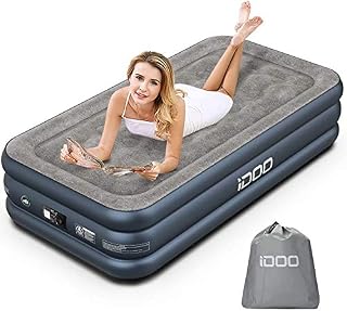 iDOO Air Bed, Inflatable bed with Built-in Pump, 3 Mins Quick Self-Inflation/Deflation Air Mattress, Comfortable Top Surface Blow Up Bed for Home Portable Camping Travel 190x100x46cm 250kg MAX, Single