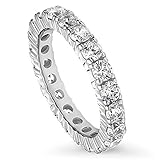 BERRICLE Rhodium Plated Sterling Silver Cubic Zirconia CZ Anniversary Wedding Eternity Band Ring Size 7