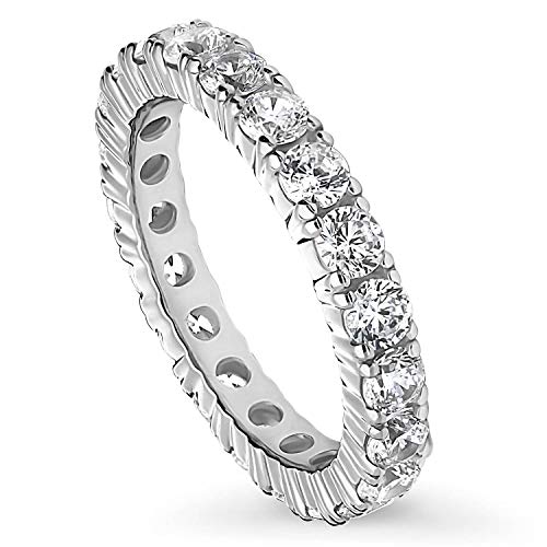 BERRICLE Rhodium Plated Sterling Silver Cubic Zirconia CZ Anniversary Wedding Eternity Band Ring Size 5