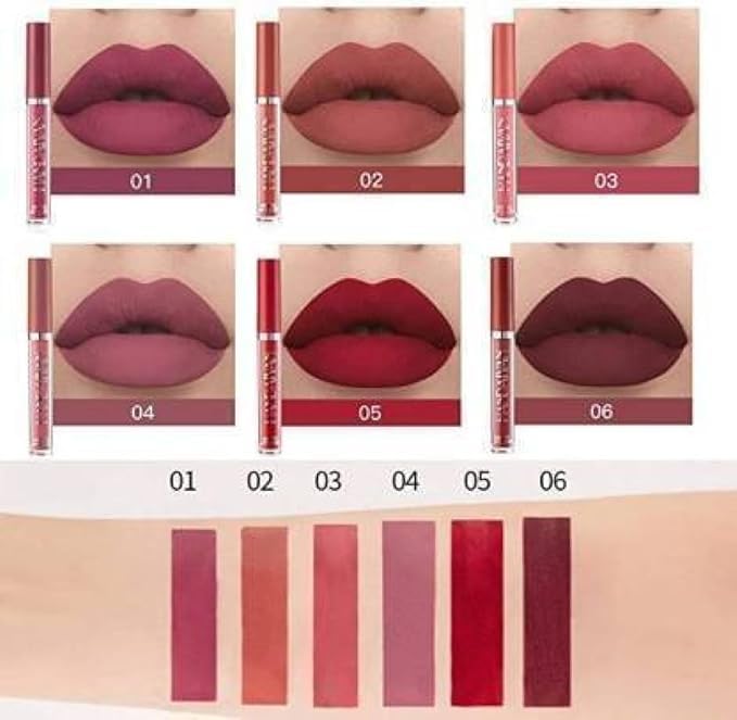 Image of 6-Piece Matte Liquid Lipstick Set, Long-Lasting Waterproof & Smudge-Proof Lip Color, Red Brown Nude Pink Shades, Soft Matte Finish, Lightweight Non-Sticky Lipstick Combo for Women