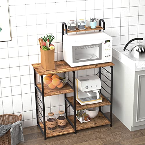 Foto von sogesfurniture 3+4 Ablage Küchenregal Standregal Mikrowellenhalter Bäcker Regal Metallregal aus Holz & Stahl, Stabil Aufbewahrungsregal für Flur, Küche, Wohnzimmer, Vintagebraun
