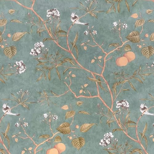 Laatse Vintage Bird Floral Wallpaper Peel and Stick 17.5" x 787", Green
