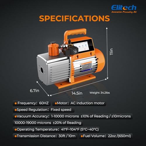 Elitech 7 CFM HVAC Vacuum Pump with Wireless Micron Gauge, 3/4 HP Dual-Stage for AC/Mini Split Evacuation, Touchscreen & App Data Logging, Compatible with R134a/R410a -SVP-7 Pro by Elitech - Used condition - Image 7