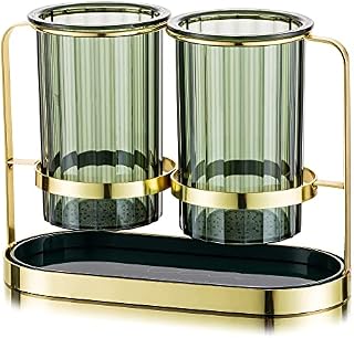 Kitchen Utensil Holder for Countertop 2 Green Cups with Gold Iron Frame Cooking Utensil Crock Chic & Modern Cutlery Caddy for Fork Spoon Spatula Flatware Practical Flatware Pot Gift for Housewarming