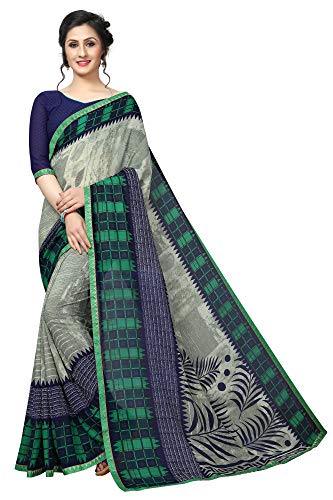 ETHNICMODE Indian Women's Georgette Fabrics Multi-Colored Printed Sari with Blouse Piece (Fabric) Anika 12