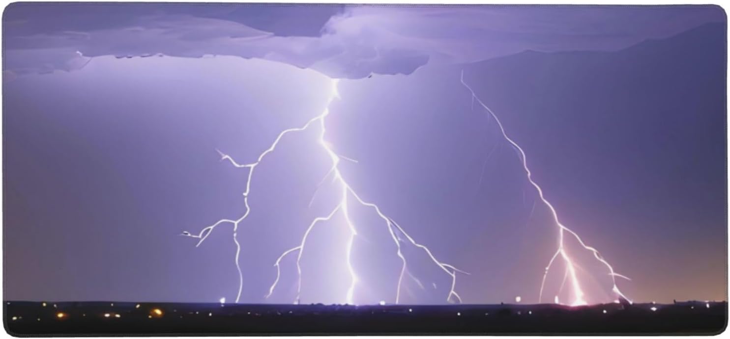 Lightning Storm Extended Gaming Mouse Pad (16x35.5 Inches), Non-Slip Waterproof Wear-Resistant Thickened Natural Rubber Base.