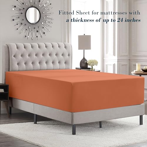 Image of Mocassi Luxury 6-Piece Sheet Set, Ultra Soft 1800 Premium Hotel Quality Microfiber Sheet Set, Fits Mattresses Up to 18 to 24 Inches Extra Deep Pocket - Breathable and Secure Fit, Cal King, Coral