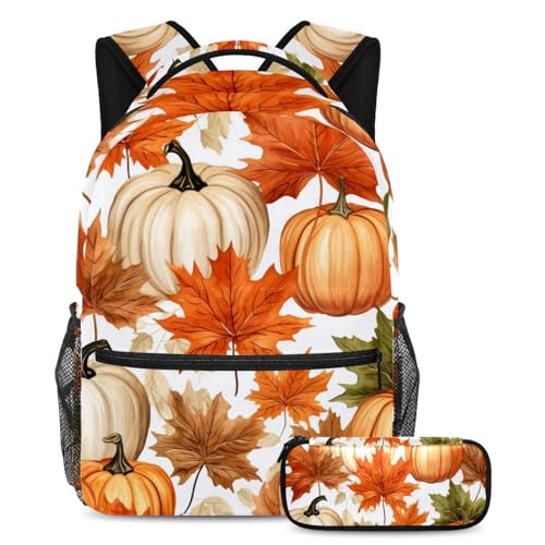 Sacs à dos de jour citrouille et feuilles d'érable pour étudiants en ensemble de 2 pièces