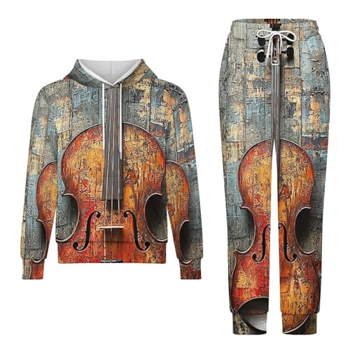 Boy's Girl's 2 Piece Outfits Graphic Sweatshirt Kid Long Sleeve Hoodie Set, Musical Violin4