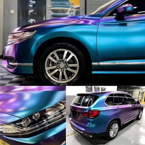 YOLOCKEY Chrome Purple to Blue Vinyl Wrap, Matte Car Wrap Vinyl Roll Adhesive Decal Film Sheet Air Release Auto DIY Decor, Self-Adhesive Car Wrapping