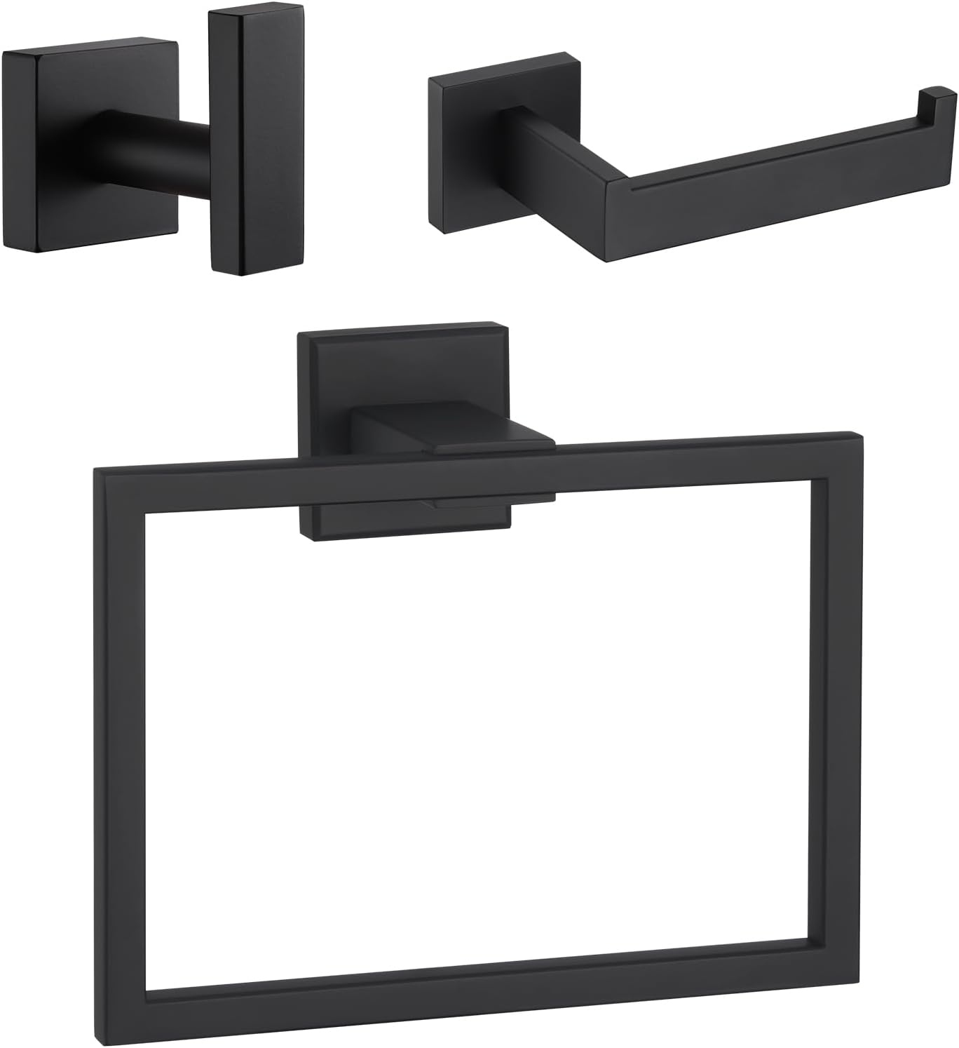 Angle Simple Toilet Paper Holder Bundle with Bathroom Towel Hook, Hand Towel Ring (Matte Black)