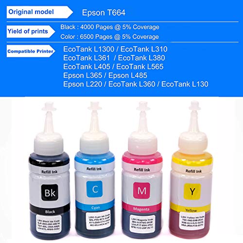 JIMIGO Premium Refill Ink for Epson L380 Printer Compatible with Epson T664 Eco Tank L130 L220 L360 L380 L361 L655 L310 L405 L565 L365 L485 L1300... - Image 3