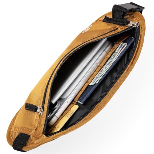 Image of RFID Blocking Money Belt - Passport Holder & Travel Wallet, Slim Hidden Fanny Packs for Women Men - Gold