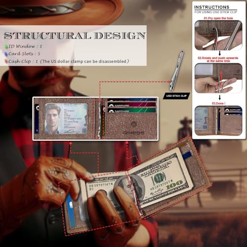 Men's Gift American Flag Skull Wallet for Men Bifold Genuine Leather Punisher Money Clip RFID Blocking Slim 6 Card Slots (Brown American Flag Skull Wallet)3