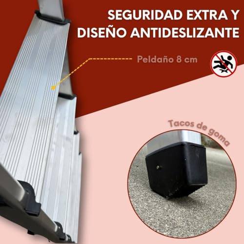 Miniatura 5 de Btf Escalera De Tijera Plegable En Aluminio De 6 Peldaños Altura De Trabajo 2,8m Y Carga Máx. 150kg Escalera Doméstica Ligera Con Peldaños Antideslizantes Hecho Y Certificada En Europa