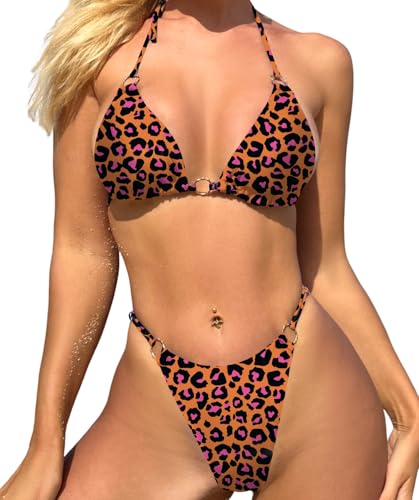 Image of MIKETAI Sexy Bikinis for Women 2 Piece Bikini Spaghetti Strap Swimsuits Solid Color Bathing Swimwear Triangle Bathing Suit